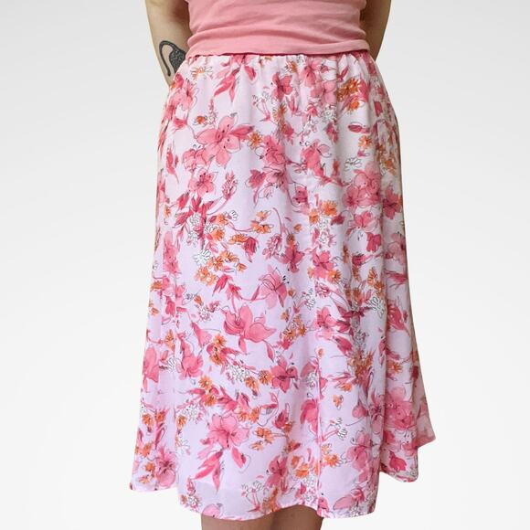 VTG y2k Laura Scott | Flowy Light Pink Floral Lined Midi Skirt | Size XL - Picture 1 of 5